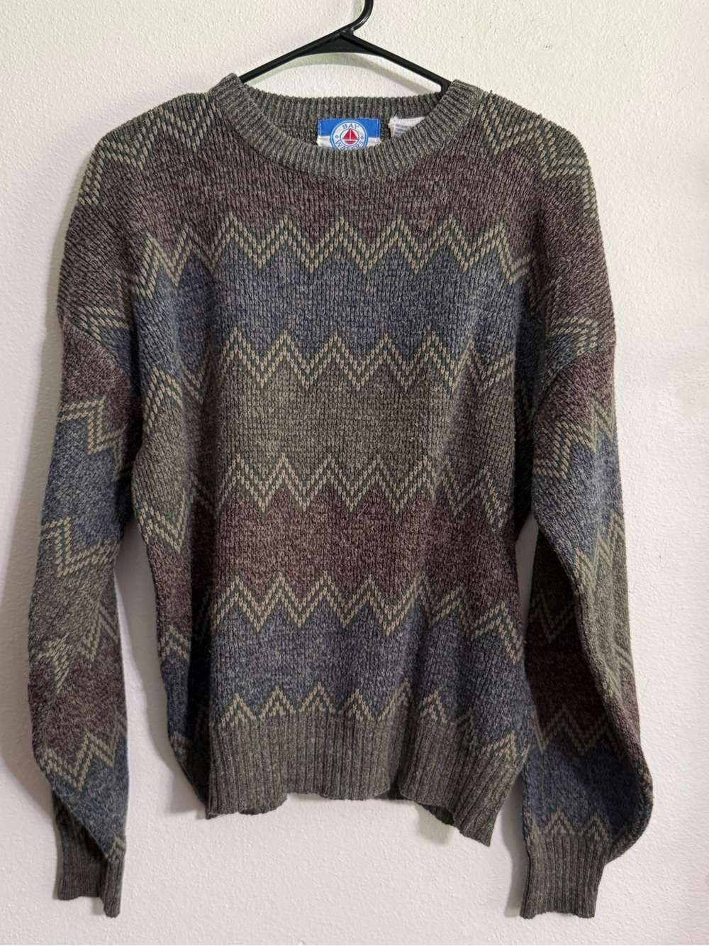 ❄️ Vintage Bay Waters • Chevron Knit Sweater - Burgundy, Gray & Navy • Mens XL
